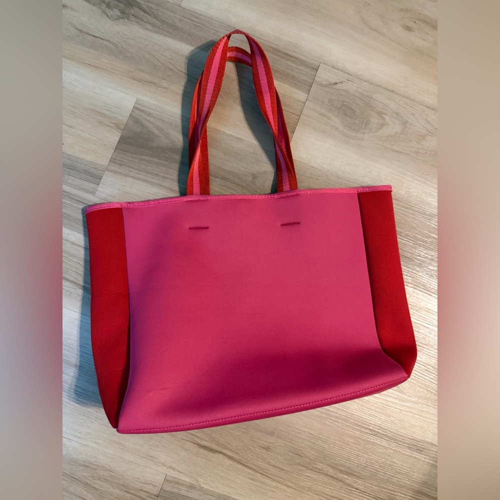 summersalt Pink and Red Striped-Handle Tote